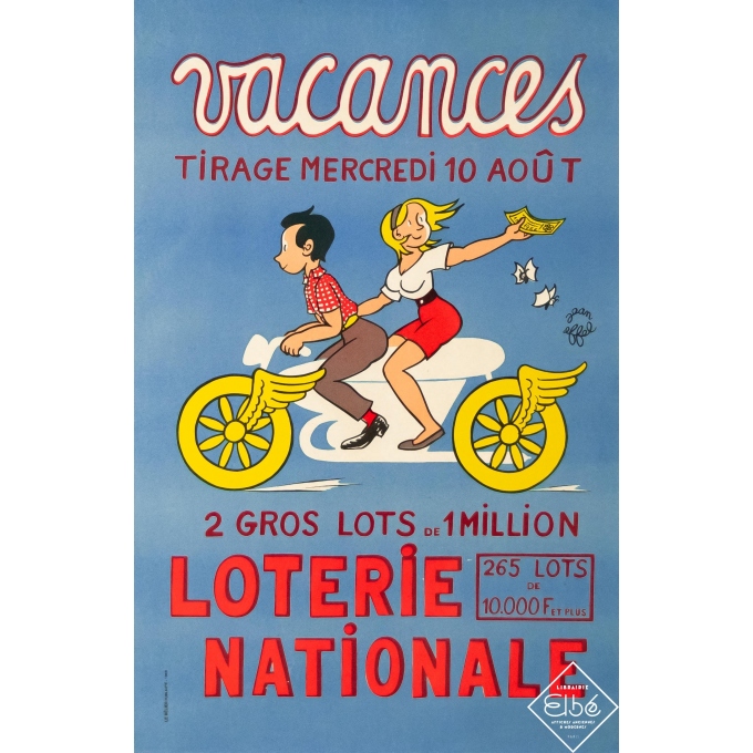 Affiche ancienne de publicité - Jean Effel - 1966 - Vacances - Loterie Nationale - 60 par 39 cm