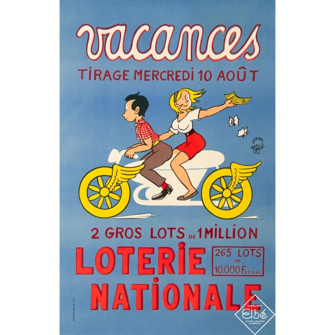 Vintage advertising poster - Jean Effel - 1966 - Vacances - Loterie Nationale - 23,6 by 15,4 inches