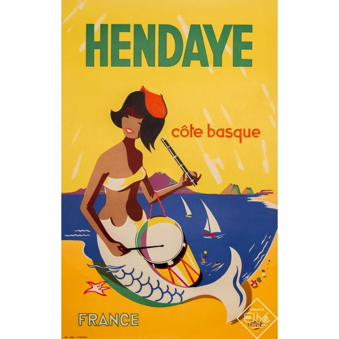 Affiche ancienne de voyage - Henri Laulhè - Circa 1955 - Hendaye - Côte Basque - 100 par 64,5 cm