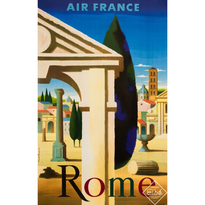 Affiche ancienne de voyage - Nathan - 1957 - Air France Rome - 99 par 63 cm