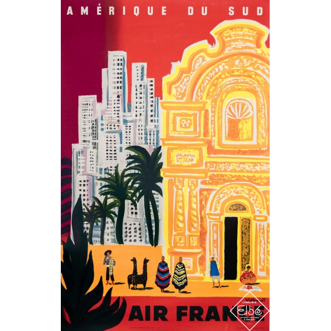 Vintage travel poster - Villemot - 1958 - Air France Amérique du sud - 39,4 by 23,6 inches