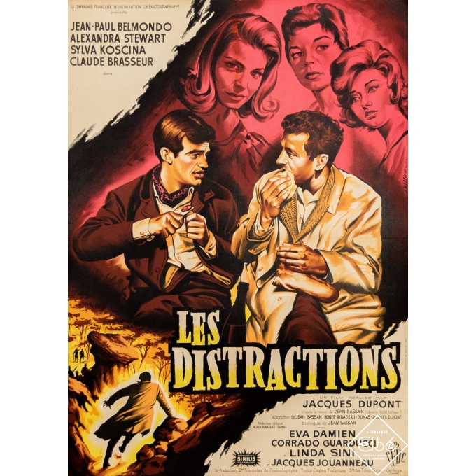 Affiche ancienne de cinéma - Mascii - 1960 - Les Distractions - Jean-Paul Belmondo - 75 par 54,5 cm