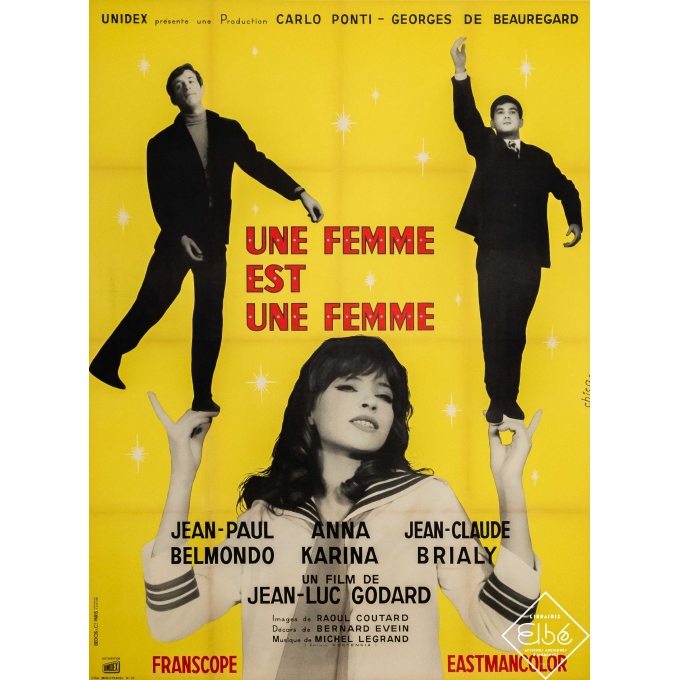 Affiche ancienne de cinéma - Chica - 1961 - Une femme est une femme - Jean-Paul Belmondo - 160 par 120 cm
