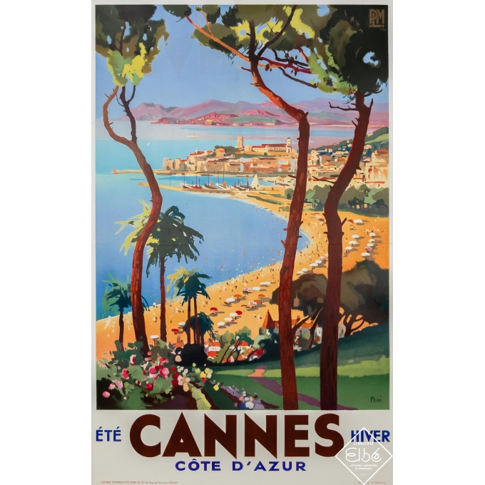Affiche ancienne de voyage - Lucien Peri - Circa 1930 - Cannes - Côte d'Azur - 99,5 par 62,5 cm