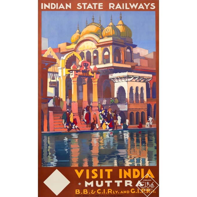 Affiche ancienne de voyage - Roger Broders - 1928 - Visit India - Muttra - 100 par 63,5 cm