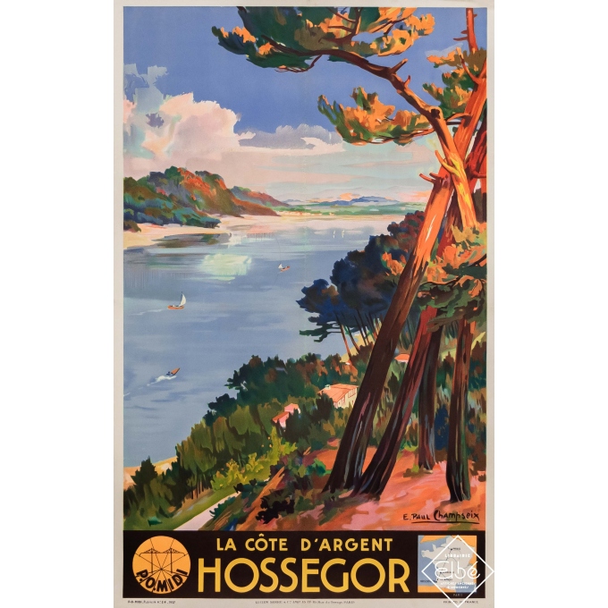 Affiche ancienne de voyage - Emile Paul Champseix - 1937 - Hossegor - La côte d'argent - 100 par 63 cm
