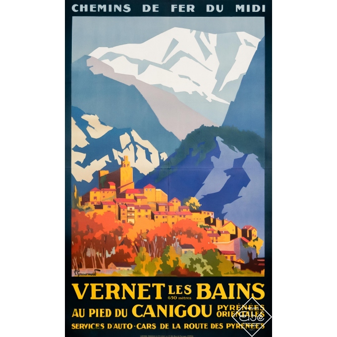 Affiche ancienne de voyage - Pierre Commarmond - Circa 1925 - Vernet Les Bains - 100 par 62,5 cm