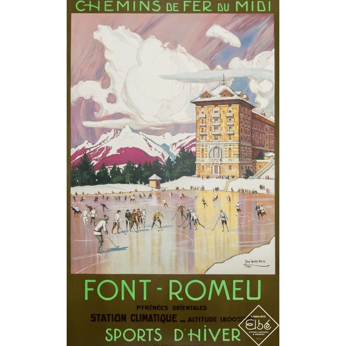 Affiche ancienne de voyage - Tony George Roux - 1923 - Font-Romeu - Sports d'hiver - 100 par 62,5 cm