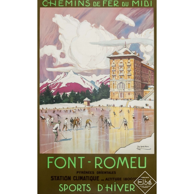 Vintage travel poster - Tony George Roux - 1923 - Font-Romeu - Sports d'hiver - 39,4 by 24,6 inches