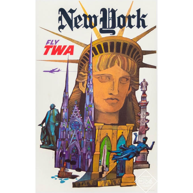 Vintage travel poster - David Klein - Circa 1960 - New York TWA - 25 by 15,8 inches