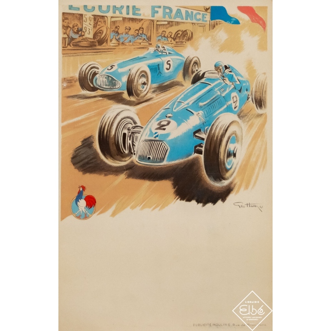 Vintage advertising poster - Geo Ham - 1947 - Ecurie France - Course Automobile - 23,4 by 15,8 inches