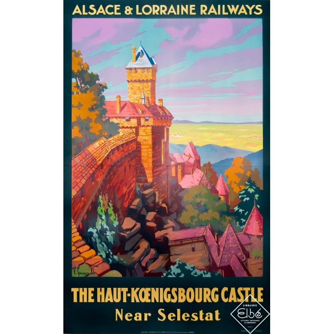 Vintage travel poster - Pierre Commarmond - Circa 1930 - The Haut Koenigsbourg Castle - Alsace - 39 by 24,8 inches