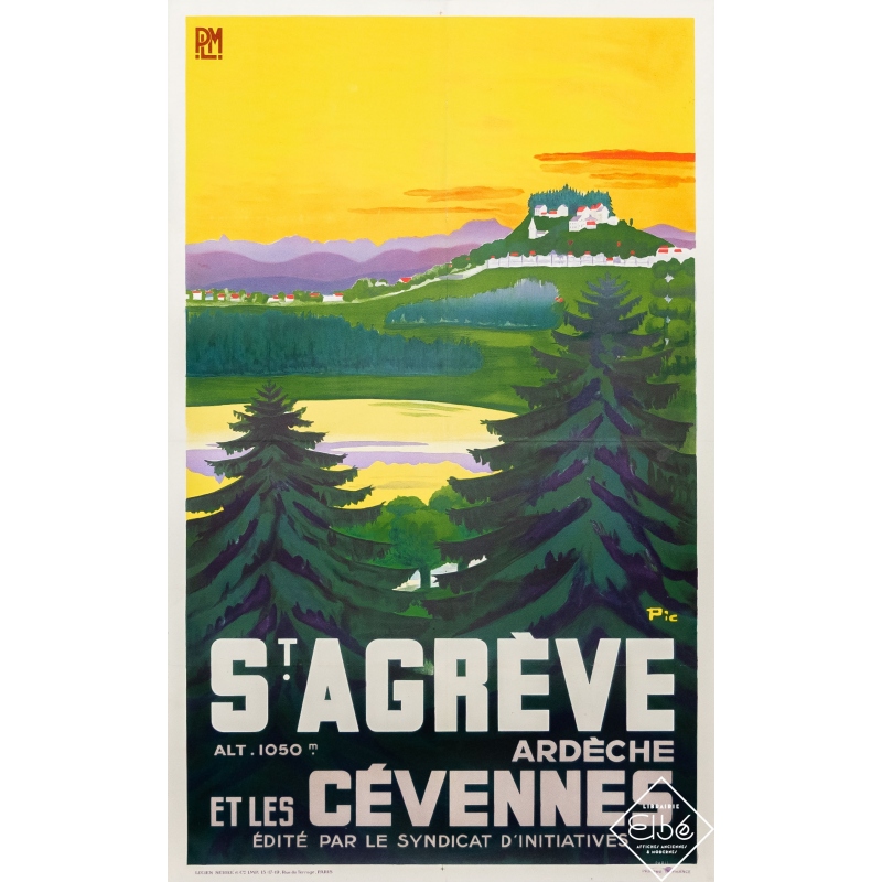 Vintage travel poster - Pic - Circa 1925 - Saint Agrève - Ardèche - Cévennes - PLM - 39,4 by 25 inches