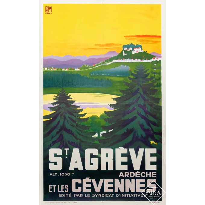 Vintage travel poster - Pic - Circa 1925 - Saint Agrève - Ardèche - Cévennes - PLM - 39,4 by 25 inches