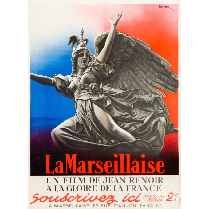 Original vintage movie poster - Rohal - 1937 - La Marseillaise - Jean Renoir - A la gloire de la France - 31,5 by 23,6 inches