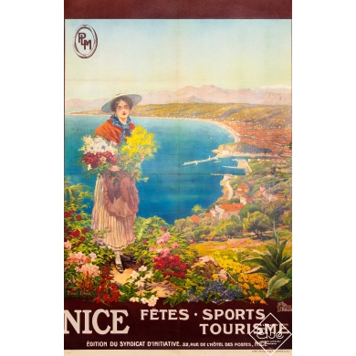 Affiche ancienne de voyage - Pierre Comba - Circa 1910 - Nice - PLM - 104,5 par 67,5 cm