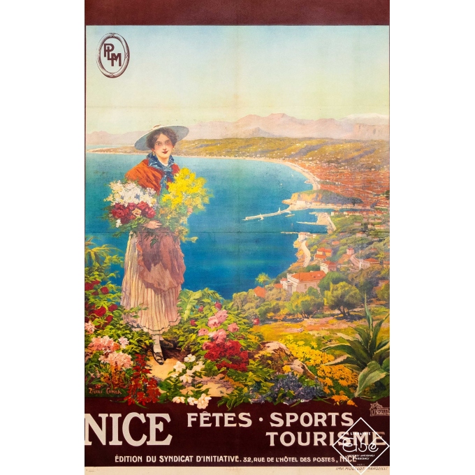 Affiche ancienne de voyage - Pierre Comba - Circa 1910 - Nice - PLM - 104,5 par 67,5 cm