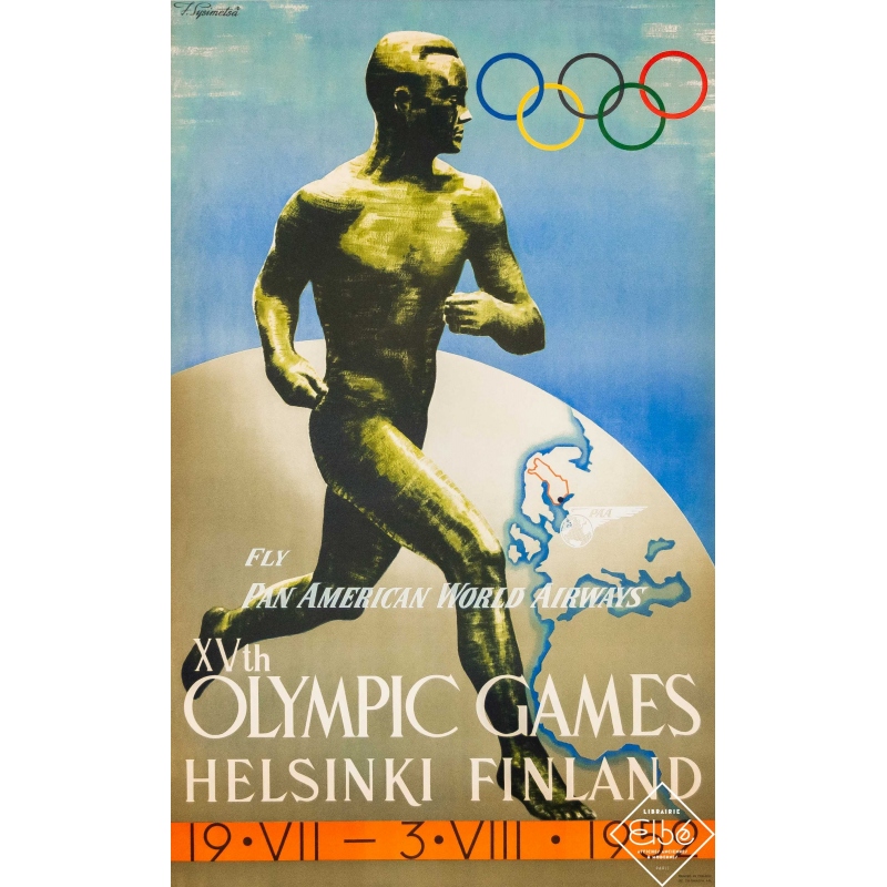 Vintage poster - F. Sysimetsa - 1952 - Pan American World Airways - 15th Olympics Games - Helsinki - 39,2 by 24,4 inches