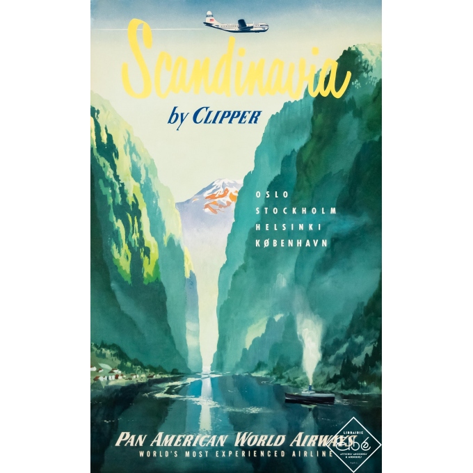 Affiche ancienne de voyage - Circa 1950 - Pan American World Airways - Scandinavia - Scandinavie - 102 par 63,5 cm