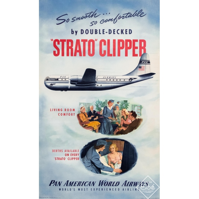 Affiche ancienne de voyage - 1951 - Strato Clipper - Pan American - 102 par 62,5 cm