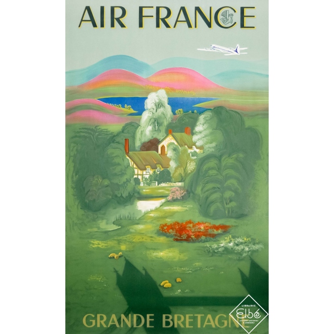 Affiche ancienne de voyage - Lucien Boucher - 1952 - Grande Bretagne - Air France - 100 par 63 cm