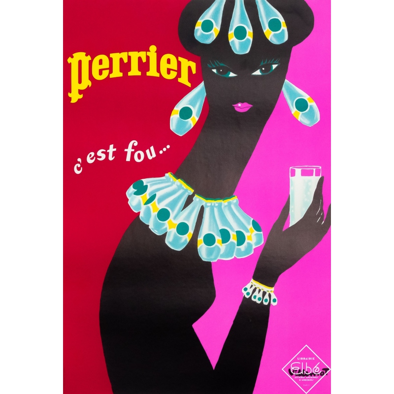 Vintage advertising poster - Villemot - Circa 1980 - Perrier C'est Fou - Collier - 25,4 by 19,7 inches