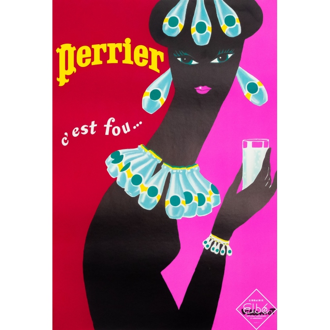 Affiche ancienne de publicité - Villemot - Circa 1980 - Perrier C'est Fou - Collier - 64,5 par 50 cm