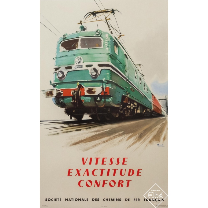 Affiche ancienne de voyage - Albert Brenet - 1954 - Vitesse Exactitude Confort - SNCF - 100 par 62 cm