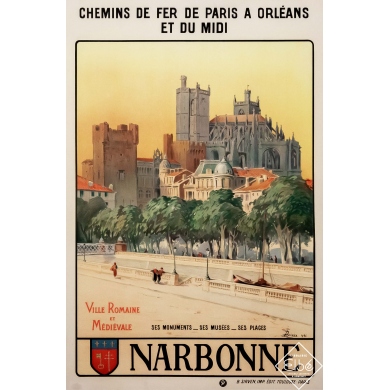 Vintage travel poster - L. Duviviez - 1926 - Narbonne - 42,3 by 28 inches