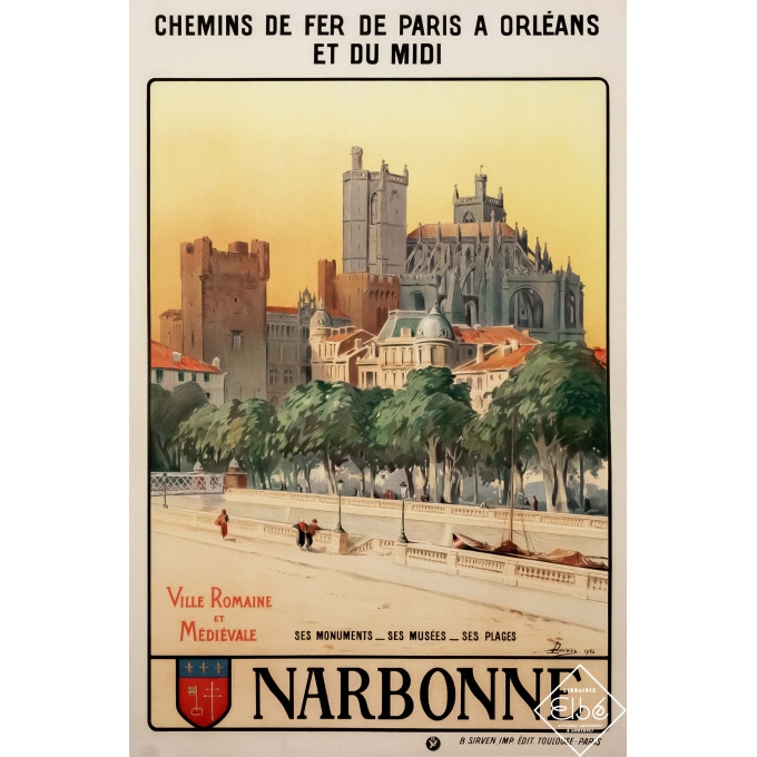Affiche ancienne de voyage - L. Duviviez - 1926 - Narbonne - 107,5 par 71 cm