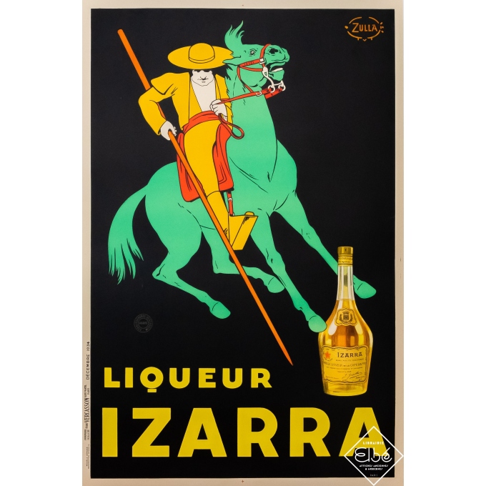 Affiche ancienne de publicité - Zulla - 1934 - Izarra - Liqueur (fond noir) - 118 par 79 cm