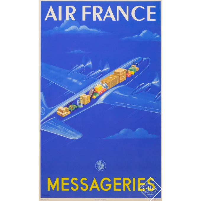 Affiche ancienne de voyage - Perceval - 1949 - Air France Messageries - 99 par 62 cm