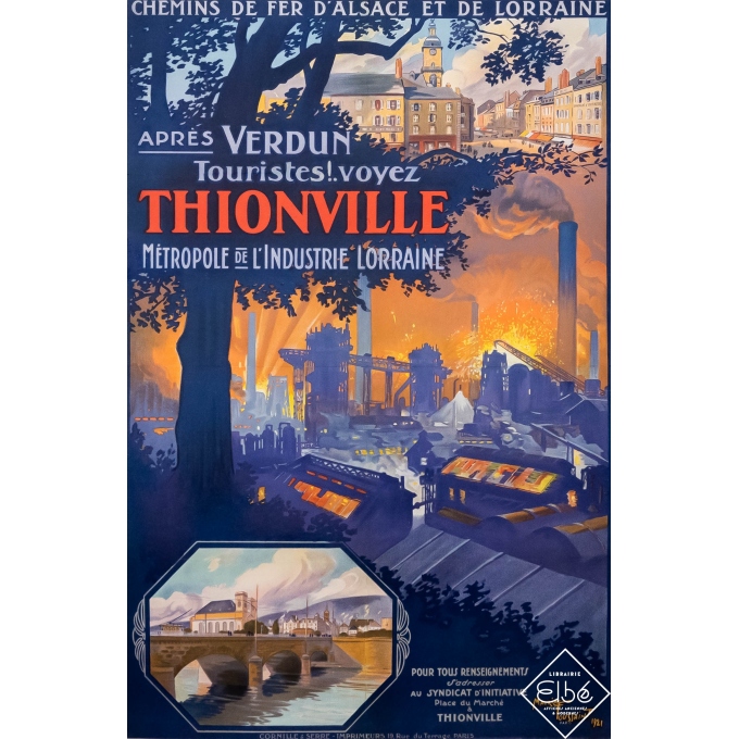 Affiche ancienne de voyage - Maurice Toussaint - 1921 - Thionville - 105,5 par 67 cm