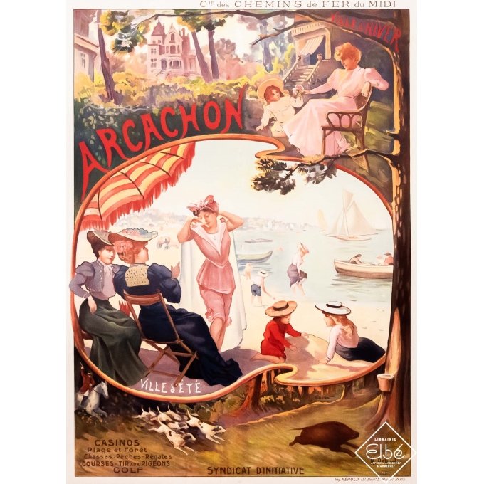 Affiche ancienne de voyage - H. Delpech - Circa 1900 - Arcachon - 104 par 76 cm