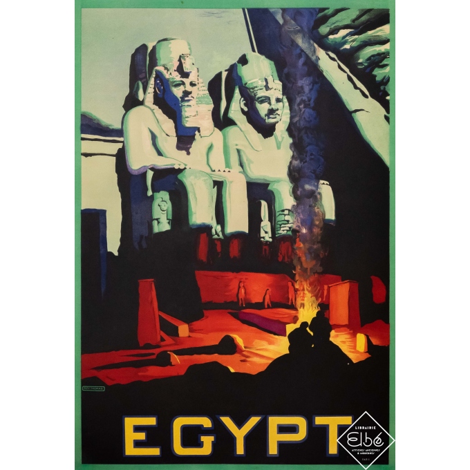 Vintage travel poster - Moy Thomas - Circa 1925 - Egypt - Temple d'Abou Simbel - 35,4 by 24 inches