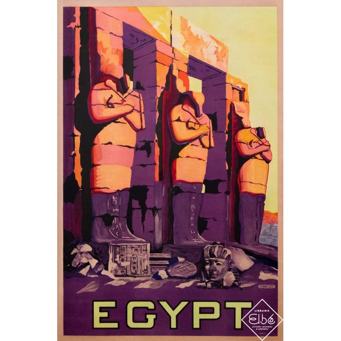 Vintage travel poster - Moy Thomas - Circa 1925 - Egypt - Temple de Louxor - 35,8 by 24 inches