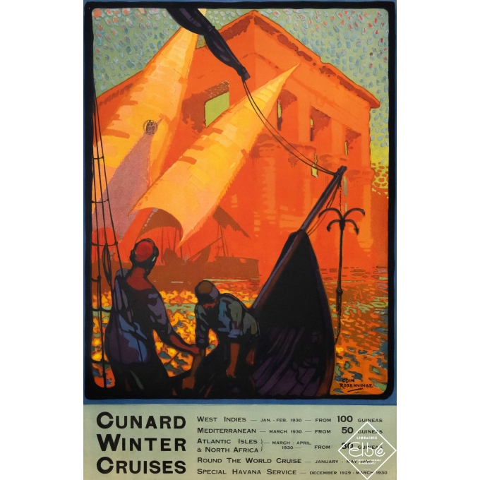 Affiche ancienne de voyage - Odin Rosenvinge - 1929 - Cunard Winter Cruises - Le Temple de Philae - 100 par 62 cm