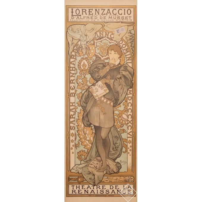 Affiche ancienne d'exposition - Alphonse Mucha - 1896 - Lorenzaccio - D'Alfred de Musset - 106 par 38 cm