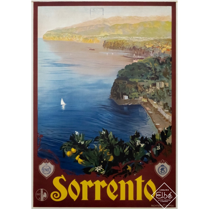 Affiche ancienne de voyage - Mario Borgoni - 1927 - Sorrento - Italie - 99,5 par 69 cm