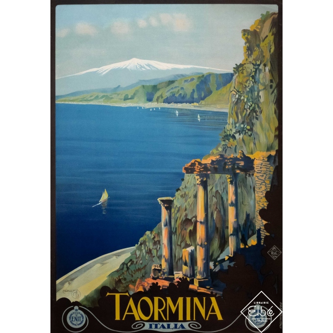 Affiche ancienne de voyage - Mario Borgoni - 1927 - Taormina - Sicile - 99,5 par 70 cm