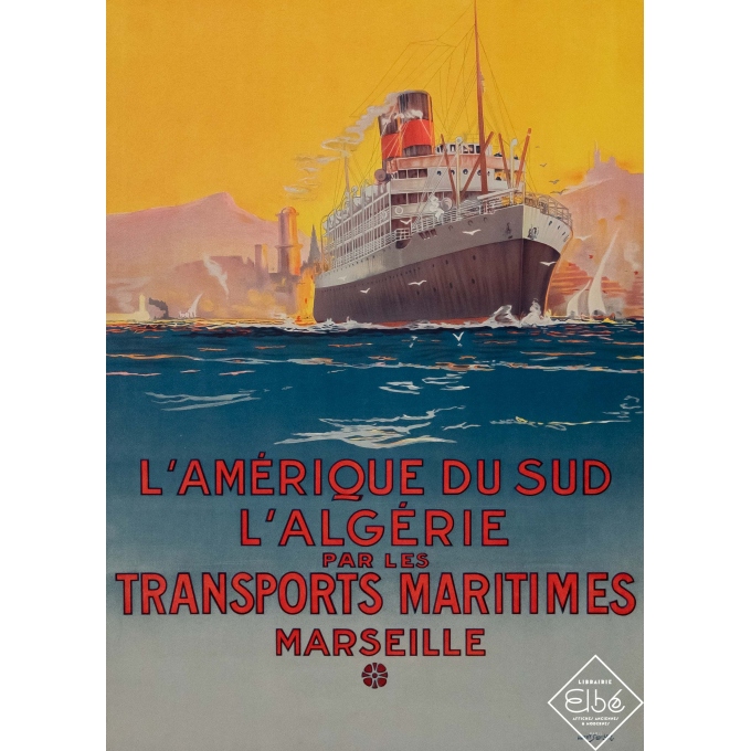 Vintage travel poster - Albert Sebille - Circa 1925 - L'Amérique du Sud - Transports Maritimes - 32,5 by 23,8 inches