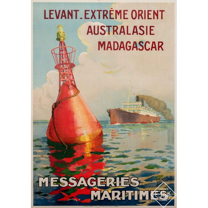 Affiche ancienne de voyage - Gilbert Galland - Circa 1925 - Levant - Extreme Orient - Messageries Maritimes - 106,5 par 75 cm