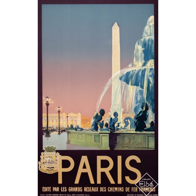 Vintage travel poster - Julien Lacaze - 1930 - Paris - réseaux des chemins de fer français - 39,4 by 24,4 inches Vintage travel poster - Julien Lacaze - 1930 - Paris - réseaux des chemins de fer français - 39,4 by 24,4 inches
