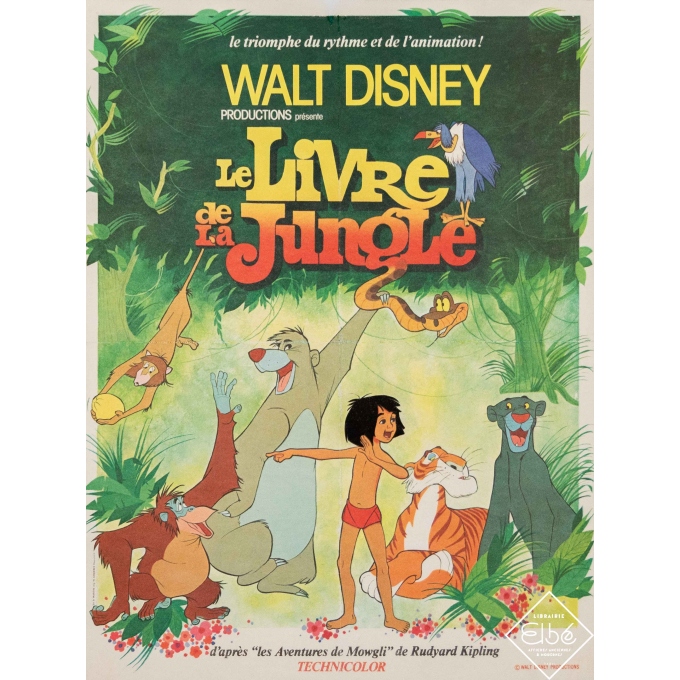 Affiche ancienne de cinéma - Walt Disney - 1967 - Le livre de la Jungle - 40,5 par 53,5 cm
