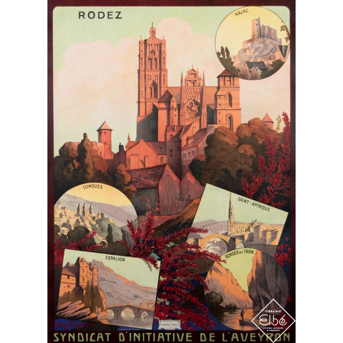 Vintage travel poster - Eugène Zigliara - Circa 1920 - Rodez - Aveyron - 40,8 by 29,9 inches