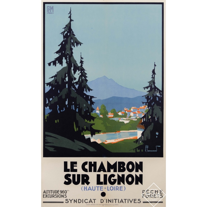 Affiche ancienne de voyage - Pierre Commarmond - Circa 1925 - Le Chambon sur Lignon - 100 par 60 cm