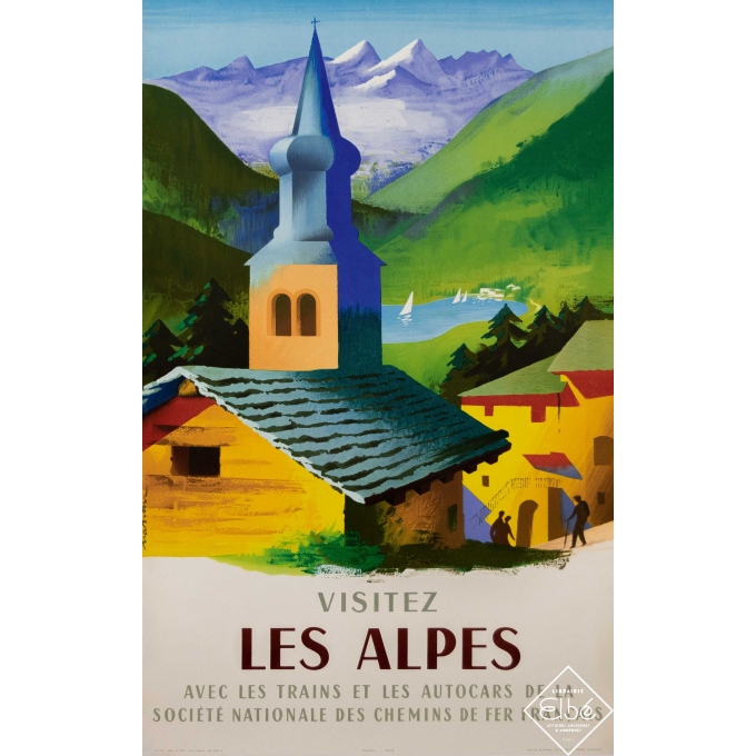 Vintage travel poster - Nathan - 1954 - Visitez les Alpes - 39 by 24,4 inches
