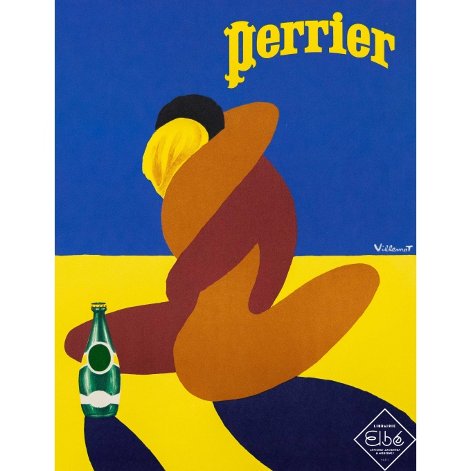 Affiche ancienne de publicité - Villemot - Circa 1980 - Perrier - Couple enlacé - 64,5 par 50 cm
