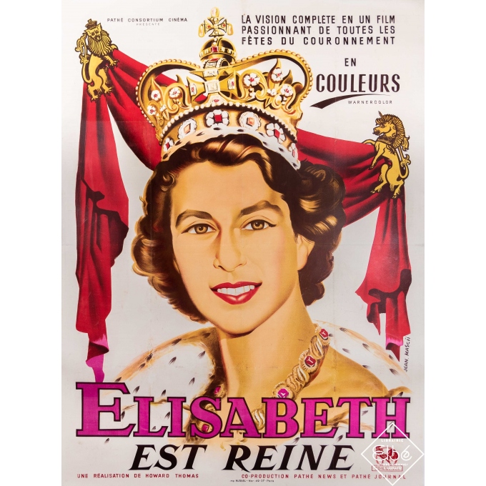 Affiche ancienne de cinéma - Jean Mascii - 1953 - Elisabeth est reine - 160 par 120 cm