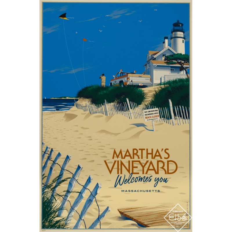 Affiche sérigraphiée originale - Laurent Durieux - 2021 - Martha's Vineyard Welcomes You, signée - 75/575 - 91 par 61 cm